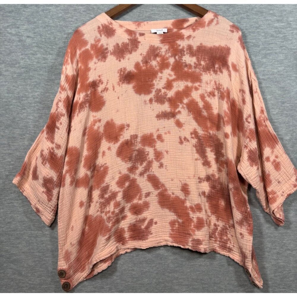 Pure  J Jill Womens Tie Dye Cotton‎ Top With Button Accents Orange Size S